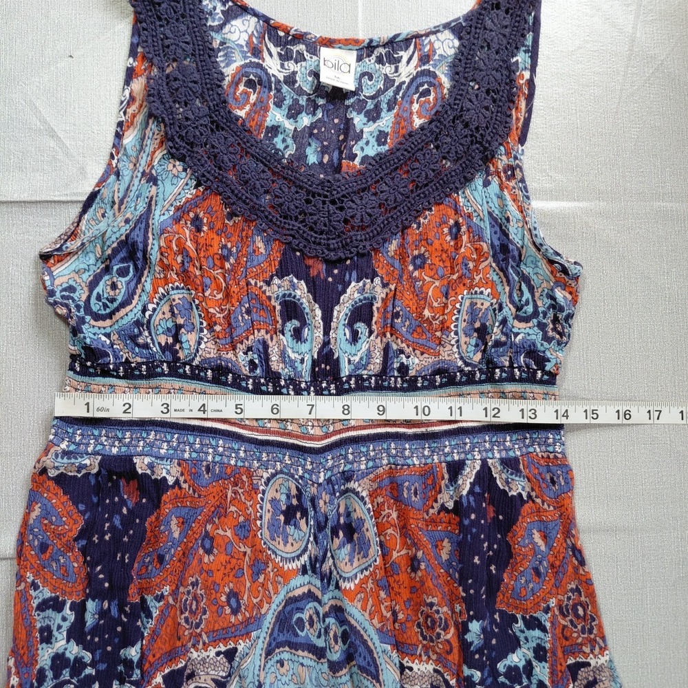 Bila Asymmetric Hanky Hem Maxi Dress Med Red White & Blue Lace Trim - Picture 11 of 13